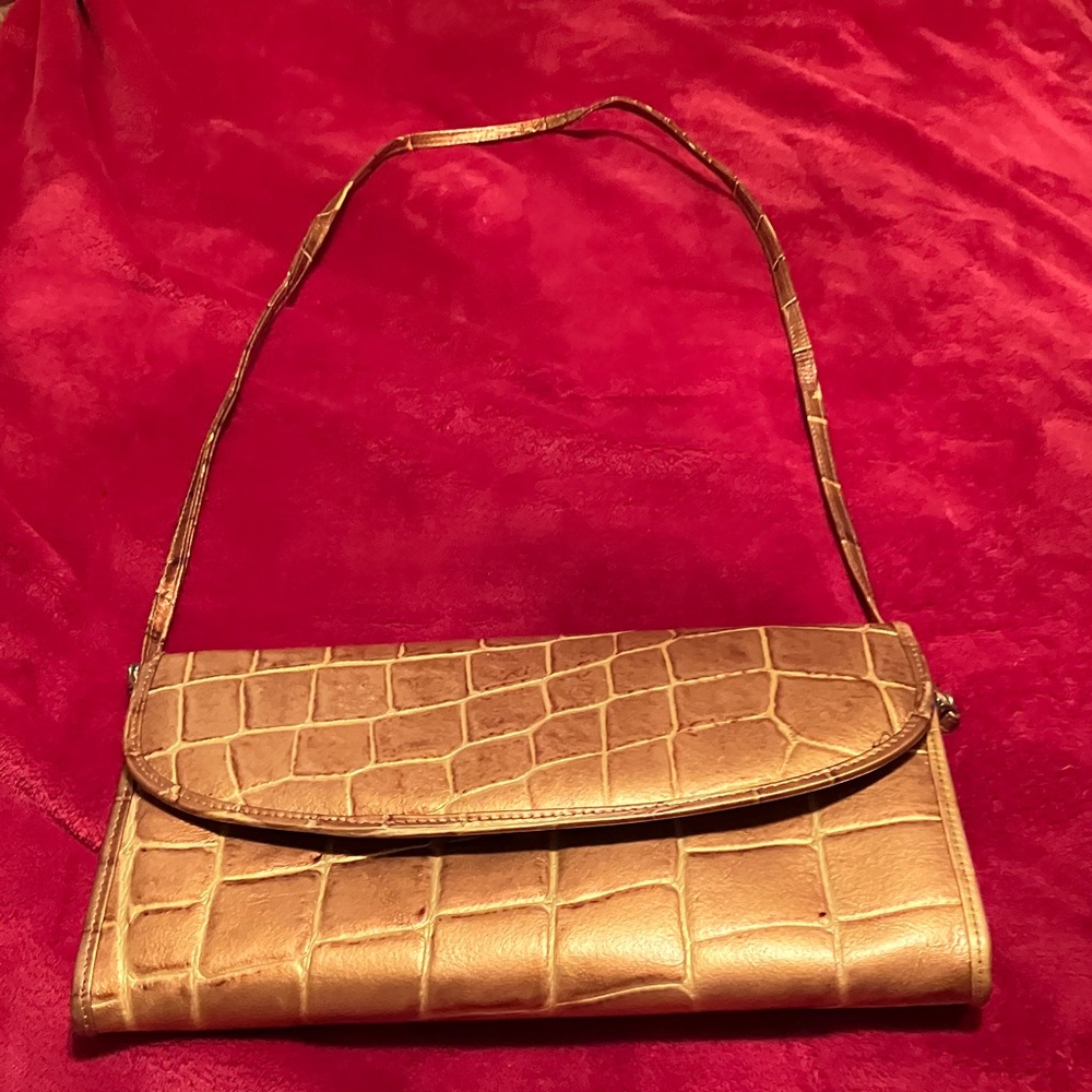 Vintage 1970 genuine leather brown crocodile shoulder bag